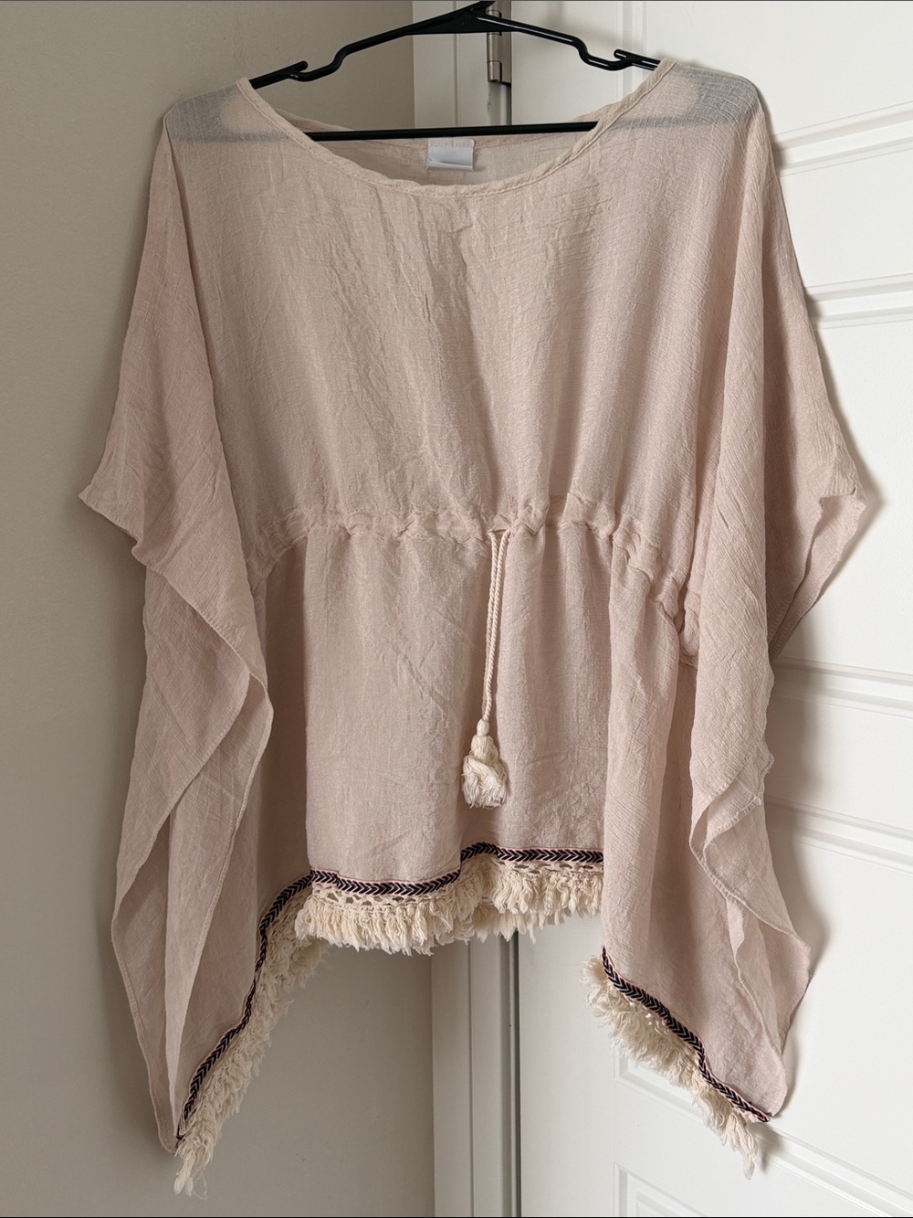 Sonoma Beach Summer Light Blush Gauzy Tassel Kaftan Top
